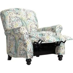 Elm Lane Ethel Skye Blue Paisley Patterned Recliner Chair Modern Armchair Comfortable Push Manual Reclining Footrest For Bedroom Living Room Reading -Lush Living Store GUEST 005de216 2772 4749 b290 21374c73828c