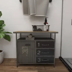 Metal Utility Cabinet With Wood Top Steel Gray - Olivia & May -Lush Living Store GUEST 00c99c74 0a57 423d ad33 6028e5a3f3d4