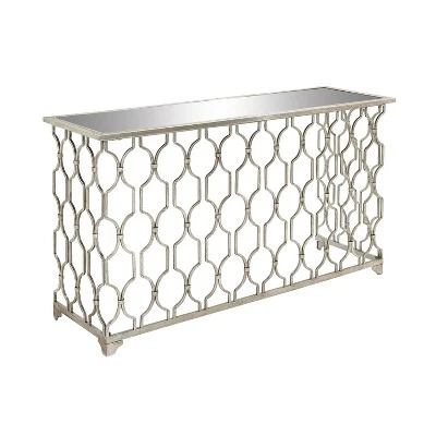 Contemporary Metal Pattern Console Table Silver - Olivia & May 6 Contemporary Metal Pattern Console Table Silver - Olivia & May - Image 4