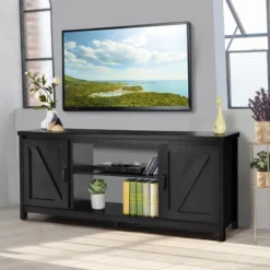 Costway 59'' TV Stand Media Console Center W/ Storage Cabinet For 65'' TV NaturalBlackCoffee -Lush Living Store GUEST 024511b0 0ca5 433e ae09 6557ae5e9f25
