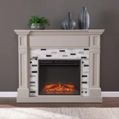 Talsham Base Electric Fireplace With Marble Surround Gray - Aiden Lane -Lush Living Store GUEST 02788c6a f57d 4510 aa4f ce08a05b00b3