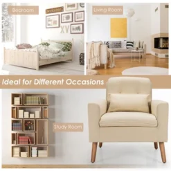 Costway Accent Chair Upholstered Linen Armchair Sofa Chair W/Waist Pillow -Lush Living Store GUEST 0298355f 3158 4dcb a002 ea182f5b4ba8