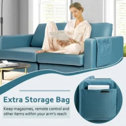 Costway Modern Loveseat Leathaire Fabric 2-Seat Sofa Couch W/ Side Storage Pocket -Lush Living Store GUEST 02b08ce9 605a 4555 a9f8 a673e0d43645