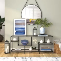 Black Bronze TV Stand With Glass Shelves - Henn&Hart -Lush Living Store GUEST 02ffaac9 8d3c 4b0a 84fd b8f62689cb2d