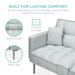 Best Choice Products Convertible Living Room Linen Fabric Tufted Split-Back Futon Sofa W/ 2 Pillows -Lush Living Store GUEST 035df06b 1949 473c 80f6 2e8827bd1dcb