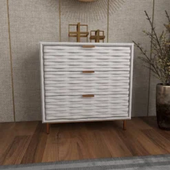 Contemporary Carved Woven Pattern 3 Drawer Wood Cabinet White - Olivia & May -Lush Living Store GUEST 036c8b49 3db7 4808 ba41 e4f2eb9ac7fa