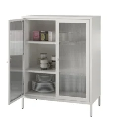 RealRooms Shadwick 2 Door Storage Cabinet-Fluted Glass Metal Locker -Lush Living Store GUEST 036f1995 7da8 4b7e aba3 e78e821c8833