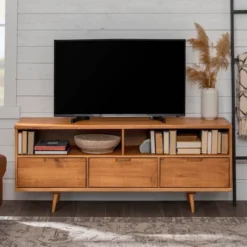 Cara Mid-Century Modern 3 Drawer TV Stand For TVs Up To 65" - Saracina Home -Lush Living Store GUEST 0382d846 581a 4903 9ef0 400ed4eadf41