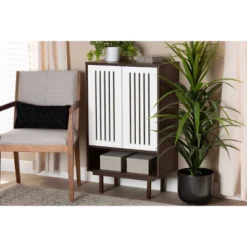 2 Door Meike Two-Tone Wood Shoe Cabinet Walnut/White - Baxton Studio 15 2 Door Meike Two-Tone Wood Shoe Cabinet Walnut/White - Baxton Studio -Lush Living Store GUEST 0399f20b f099 4163 9b32 6b156fc599fc