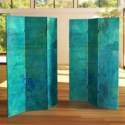 6" Double Sided Water Bird Canvas Room Divider Green - Oriental Furniture 3 6" Double Sided Water Bird Canvas Room Divider Green - Oriental Furniture