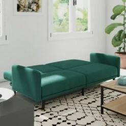 Emma And Oliver Premium Padded Upholstered Split Back Sofa Futon With Vertical Channel Tufting And Wooden Legs -Lush Living Store GUEST 042b672d d920 40d8 b46b e601b557769c