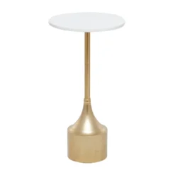 Contemporary Metal And Marble Pedestal Accent Table Gold - Olivia & May -Lush Living Store GUEST 04350a34 5010 4cfa 9a2d eb9c8f82e980