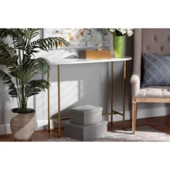 Samuel Metal Console Table With Faux Marble Tabletop Gold - Baxton Studio -Lush Living Store GUEST 04a72dfa a1ad 4825 bf64 e51cfd17fea4