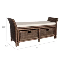 Happimess Tropic 52" 2 Drawer Wicker Storage Bench Wih Linen Cushion, Brown 13 Happimess Tropic 52" 2 Drawer Wicker Storage Bench Wih Linen Cushion, Brown -Lush Living Store GUEST 04db4335 f137 4817 9340 661bf90f3336