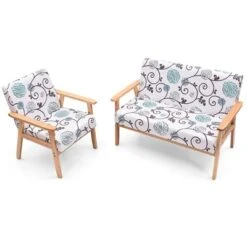 Tangkula 2 Piece Loveseat And Single Sofa Set Fabric Upholstered Couch & Accent Armchair White+Blue/Blue/Yellow Floral -Lush Living Store GUEST 050324b2 61e1 4dec 933d 1d41f7ed6e5d