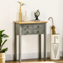 HOMCOM Vintage Console Table With 2 Drawers, Retro Entryway Table For Hallway, Living Room And Hallway, Gray -Lush Living Store GUEST 0593c645 e11a 41a3 b784 d761ec49b9e5