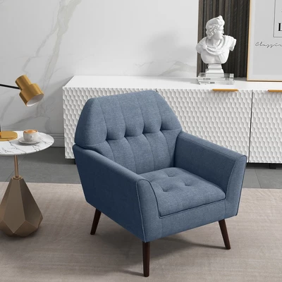 Costway Modern Tufted Fabric Accent Chair Upholstered Armchair With Rubber Wood Legs Blue/Grey 3 Costway Modern Tufted Fabric Accent Chair Upholstered Armchair With Rubber Wood Legs Blue/Grey