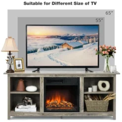 Costway 58'' 2-Tier Fireplace TV Stand W/18'' Electric Fireplace Grey Up To 65'' -Lush Living Store GUEST 06c594cb d0fa 42c8 9ea0 a9a667bb8d6d