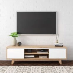 Fort Worth TV Stand For TVs Up To 68" White/Brown Wood Grain - CorLiving -Lush Living Store GUEST 0715067d 9d0f 4f78 a80b 7d504f38eaf1