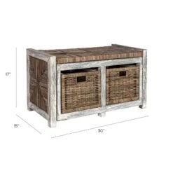 Happimess Rustic 30" 2 Drawer Wicker Storage Bench, Gray -Lush Living Store GUEST 07464d06 d4f9 412f baf4 accedd434744