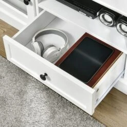 HOMCOM Modern TV Stand Cabinet For TVs Up To 60 Inches, Entertainment Center With Drawer And Glass Doors For Living Room, White -Lush Living Store GUEST 07bc5b99 6cf9 4fac 81e5 61e32e0d7e0e