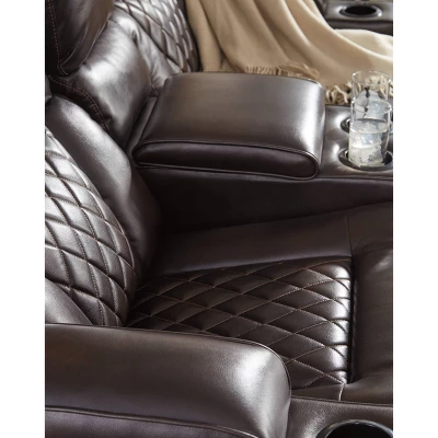 Warnerton Power Recliner Sofa With Adjustable Headrest Chocolate - Signature Design By Ashley 4 Warnerton Power Recliner Sofa With Adjustable Headrest Chocolate - Signature Design By Ashley - Image 2
