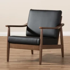 Venza Mid Century Modern Walnut Wood Faux Leather Lounge Chair Black - Baxton Studio -Lush Living Store GUEST 0843b107 67d6 457f 8ef1 355742d4da28