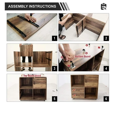 Year Color Wood Mobile Lateral Filing Cabinet With 2 Drawers, 2 Open Compartments, And Wheels For Home Office, Study, Living Room, And Bedroom 7 Year Color Wood Mobile Lateral Filing Cabinet With 2 Drawers, 2 Open Compartments, And Wheels For Home Office, Study, Living Room, And Bedroom - Image 5