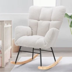Epping Accent Modern Armchair Faux Shearling Fabric Nursery Glider Rocker, Wingback Chair Rocking Chairs-Maison Boucle -Lush Living Store GUEST 08839244 1994 46c1 bea2 09fd507e11db
