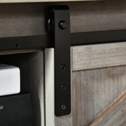 HOMCOM Farmhouse Style Console Table With Sliding Barn Doors And 4 Open Storage Compartments And Elevated Base, Gray -Lush Living Store GUEST 08f0fc1c 8dd7 41c2 b447 d9e65a6febaf