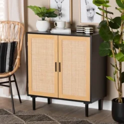 Maureen Wood And Rattan 2 Door Storage Cabinet Espresso/Natural Brown - Baxton Studio -Lush Living Store GUEST 0925b722 09e5 4351 b88f 0470d675070b