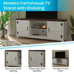 Emma And Oliver 59 Inch Barn Door TV Stand Fits Up To 65" TV's With Adjustable Shelf -Lush Living Store GUEST 0966259a d9a7 4080 a6a4 faac8f457969