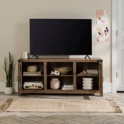 Clarabelle Transitional Glass Barn Door TV Stand For TVs Up To 65" - Saracina Home -Lush Living Store GUEST 0a8b984d f974 4520 abf7 0c8e9a3910a2