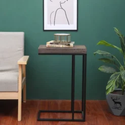 Breeze Casual C Shaped End Table Metal Frame Rustic Brown - Proman Products -Lush Living Store GUEST 0aa266ff 09ce 42ec ad02 46a8b1b4b562