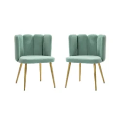 Set Of 2 Barbara Contemparary Velvet Vanity Stool For Makeup Room, Moden Accent Side Chairs For Living Room With Shell Back And Golden Metal Legs| ARTFUL LIVING DESIGN -Lush Living Store GUEST 0ad7555c ccf5 4d72 b018 219d9f32f367