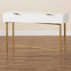 Galia Wood And Metal 1 Drawer Console Table White/Gold - Baxton Studio -Lush Living Store GUEST 0b721164 006b 4ffe ba70 fac41c9f5c61