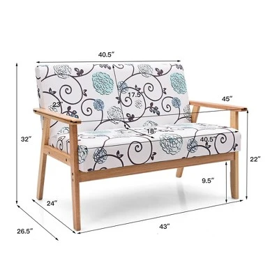 Costway Modern Fabric Loveseat Sofa Couch Upholstered 2-Seat Wood Armchair 3 Costway Modern Fabric Loveseat Sofa Couch Upholstered 2-Seat Wood Armchair