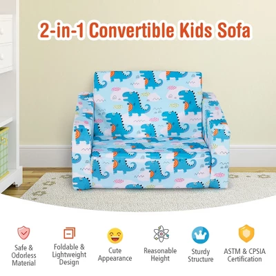 Costway 2-in-1 Convertible Kids Sofa To Lounger Flip-Out Chair W/Storage Pocket 4 Costway 2-in-1 Convertible Kids Sofa To Lounger Flip-Out Chair W/Storage Pocket - Image 3