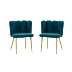 Set Of 2 Barbara Contemparary Velvet Vanity Stool For Makeup Room, Moden Accent Side Chairs For Living Room With Shell Back And Golden Metal Legs| ARTFUL LIVING DESIGN -Lush Living Store GUEST 0dd2a76a 830d 45a7 8a13 6b212423379e