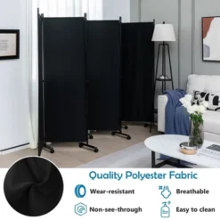 Costway 6-Panel Folding Room Divider 6FT Rolling Privacy Screen With Lockable Wheels Black/Brown/Grey/White -Lush Living Store GUEST 0e0e89a9 59b1 4efd 990b 3b9ef94370ce
