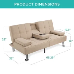 Best Choice Products Modern Linen Convertible Futon Sofa Bed W/ Removable Armrests, Metal Legs, Cupholders -Lush Living Store GUEST 0e7c9cec d31d 4a57 9047 7601104b92f4