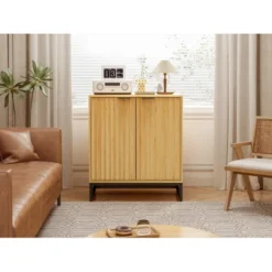 Aash 2-Doors Solid Bamboo Storage Cabinet,Farmhouse Storage Cabinet With 1 Adjustable Inner Shelves And Black Metal Legs-The Pop Home -Lush Living Store GUEST 0ecc0616 fabe 4e67 a1bf f156f308f4f8