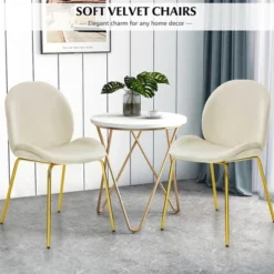 Costway Set Of 2 Velvet Accent Chairs Dining Side Chairs W/Gold Metal Legs Pink/Beige/Green/Grey -Lush Living Store GUEST 0ed22175 5004 45e8 926a 77a81aabcfe4