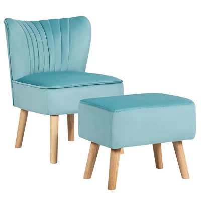 Costway Leisure Chair And Ottoman Thick Padded Velvet Tufted Sofa Set W/ Wood Legs PinkBlue Green 13 Costway Leisure Chair And Ottoman Thick Padded Velvet Tufted Sofa Set W/ Wood Legs PinkBlue Green - Image 11