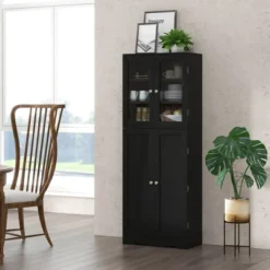 Costway Tall Storage Cabinet Kitchen Pantry Cupboard With Tempered Glass Doors & Shelves Black/White -Lush Living Store GUEST 0f2b0e04 70ef 4a49 8252 a77e16e88082