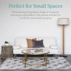 Best Choice Products Modern Faux Leather Convertible Futon Sofa W/ Removable Armrests, Metal Legs, 2 Cupholders - White -Lush Living Store GUEST 0f36b082 e78d 4c3e b091 31a8e7667e19