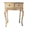 2 Drawer Mango Wood Console Table With Floral Carved Front Brown/White - The Urban Port -Lush Living Store GUEST 0f5aa8fa a0d9 40d0 8a6c c443d203b24e