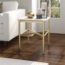 Gold Side Table With Faux Marble Top - Henn&Hart -Lush Living Store GUEST 0f9dc77f fdb4 4887 80b2 753c0d00a094