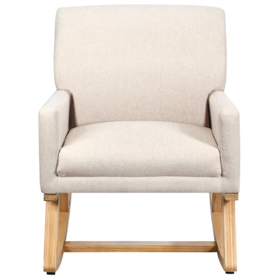 Costway Mid Century Fabric Rocking Chair Upholstered Accent Armchair Lounge Chair Beige/Gray 8 Costway Mid Century Fabric Rocking Chair Upholstered Accent Armchair Lounge Chair Beige/Gray - Image 6