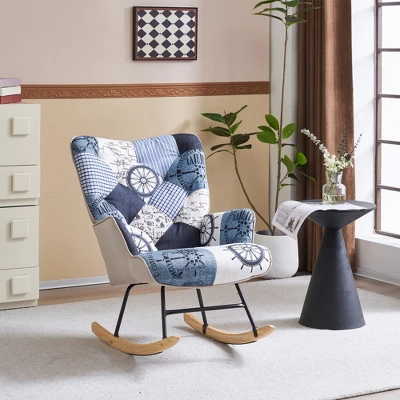 FERPIT Upholstered Wingback Accent Chair & Rocking Chair With Rubberwood Legs & Rockers 11 FERPIT Upholstered Wingback Accent Chair & Rocking Chair With Rubberwood Legs & Rockers - Image 9